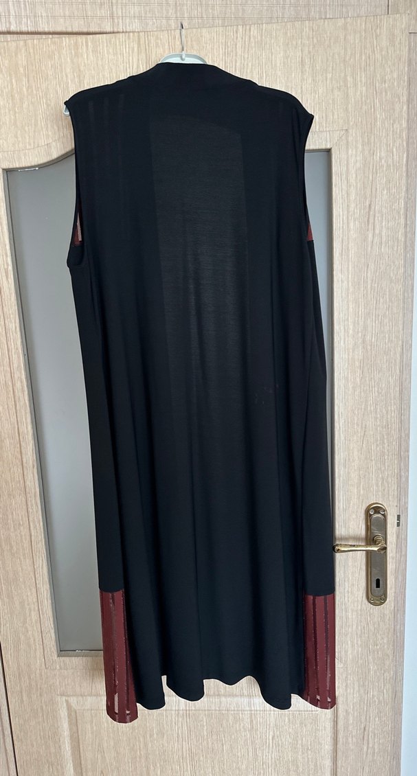 Bordo Siyah Uzun Kadın Yelek - Görsel 3