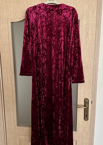 Bordo V Yaka Uzun Kadın Elbise - Görsel 3