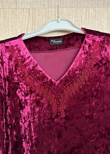 Bordo V Yaka Uzun Kadın Elbise - Görsel 2