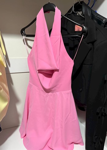 Pembe Drapeli ZARA Mini Abiye Elbise