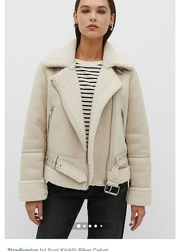 Stradivarius içi suni kürklü biker ceket 