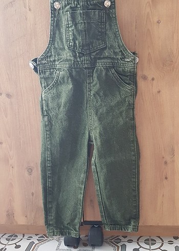 Erkek Çocuk Koyu Yeşil Bol Kesim Denim Salopet