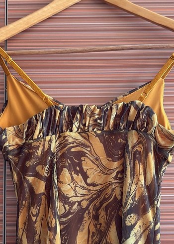 Kahverengi Drapeli Askılı Uzun Elbise - Görsel 3