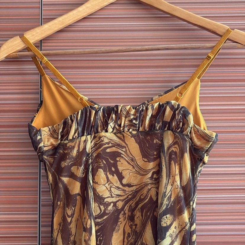 Kahverengi Drapeli Askılı Uzun Elbise - Görsel 3