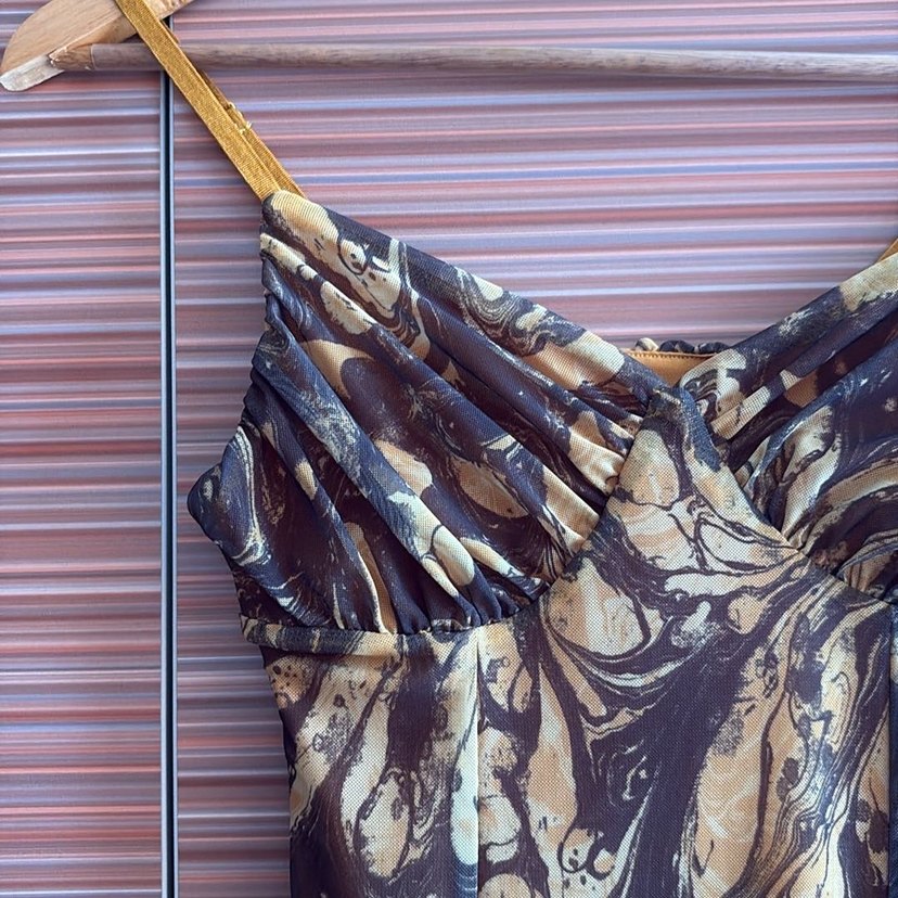 Kahverengi Drapeli Askılı Uzun Elbise - Görsel 2