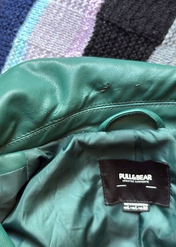 Pull&bear yeşil deri ceket - Görsel 8