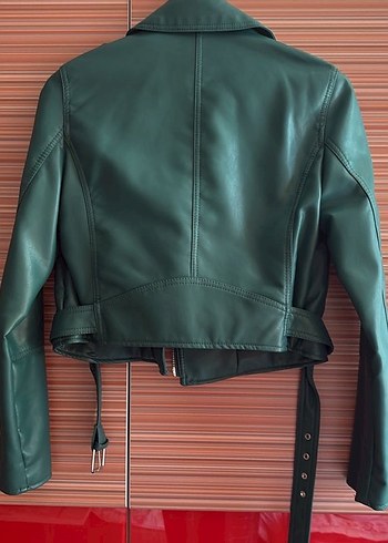 Pull&bear yeşil deri ceket - Görsel 7