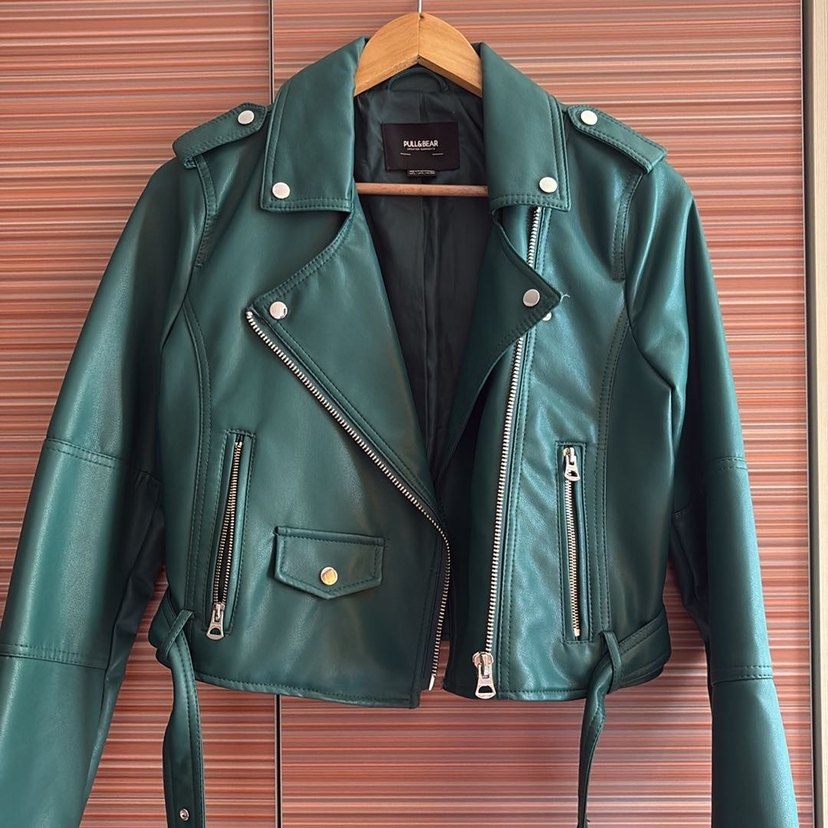 Pull&bear yeşil deri ceket - Görsel 2