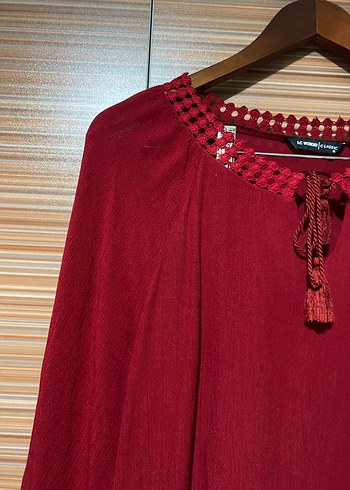 36 Beden bordo Renk Püsküllü Bordo Kadın Bluz