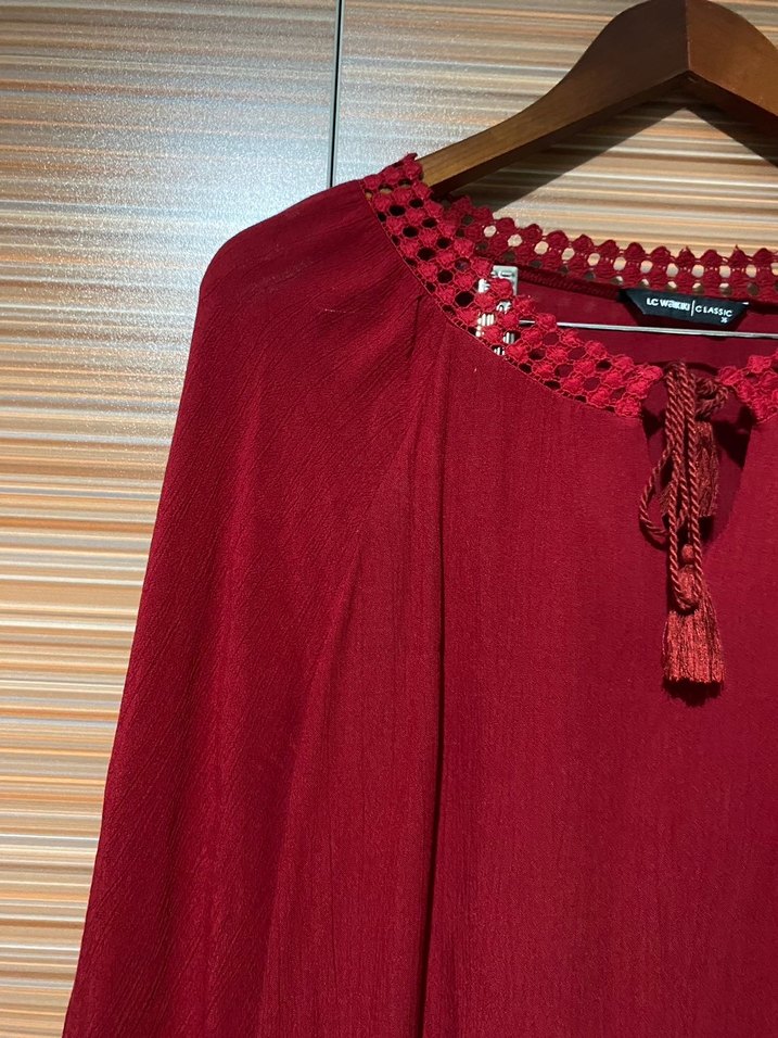 Püsküllü Bordo Kadın Bluz - Görsel 3