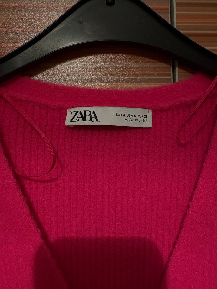 Zara Pembe V Yaka Triko Kadın Hırka - Görsel 4