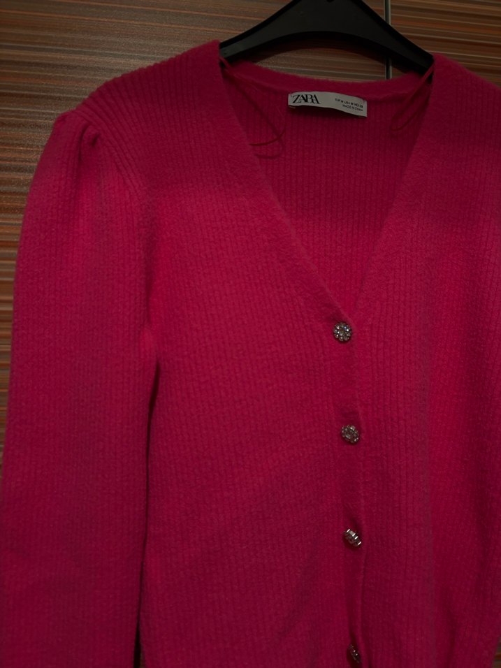 Zara Pembe V Yaka Triko Kadın Hırka - Görsel 2