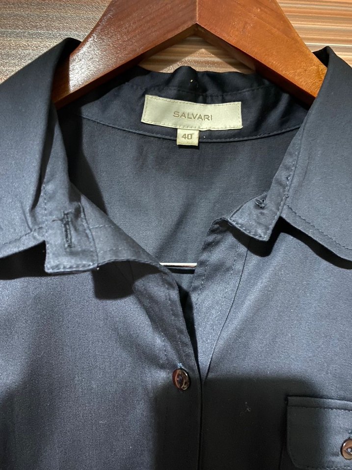 Kısa Kollu Lacivert Düğmeli Kadın Gömlek - Görsel 2