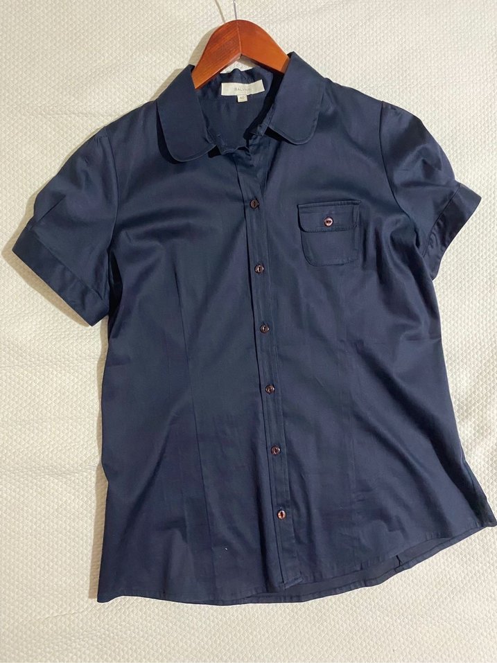 Kısa Kollu Lacivert Düğmeli Kadın Gömlek - Görsel 3