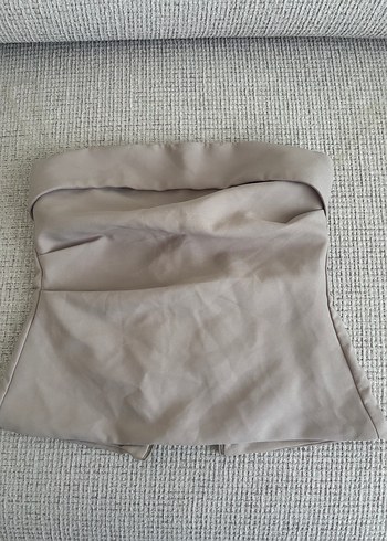 Trendyolmilla Vizon Straplez Fitted Drapeli Dokuma Bluz