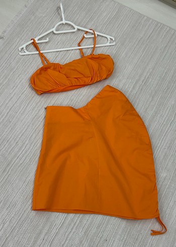 Turuncu Mini Drapeli İki Parça Kadın Mayo - Görsel 3