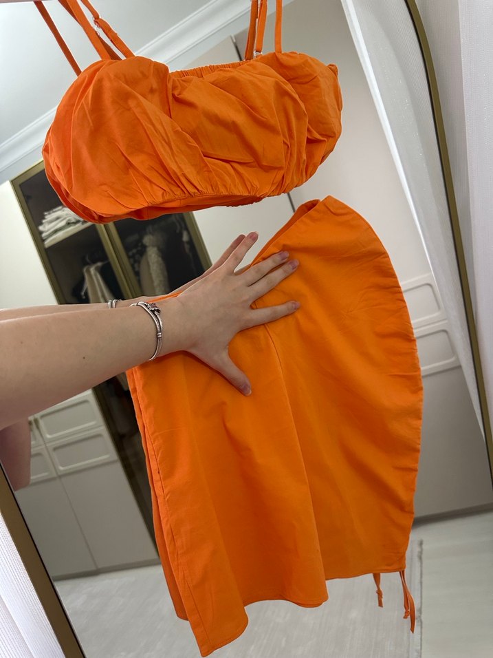 Turuncu Mini Drapeli İki Parça Kadın Mayo - Görsel 2