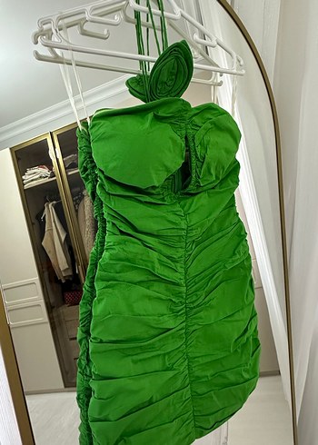 Yeşil Drapeli Straplez Mini Elbise - Görsel 3