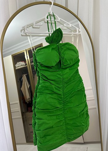 Yeşil Drapeli Straplez Mini Elbise - Görsel 6