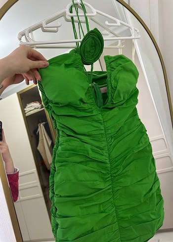 Yeşil Drapeli Straplez Mini Elbise - Görsel 4