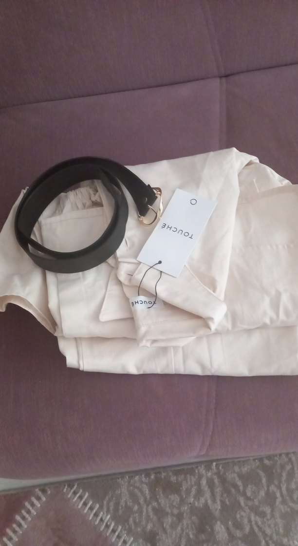 Bej Kemerli Uzun Kollu Gömlek Etek Takım - Görsel 2