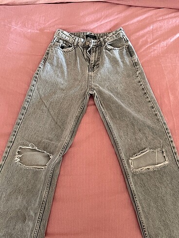 Gri yüksek bel Jean wide leg