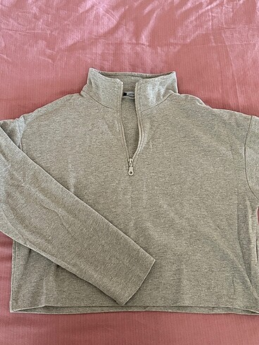 Dik yaka gri Sweatshirt
