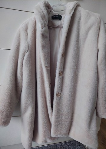 Bej Midi Suni Kürk Kapüşonlu Kadın Kaban - Görsel 3