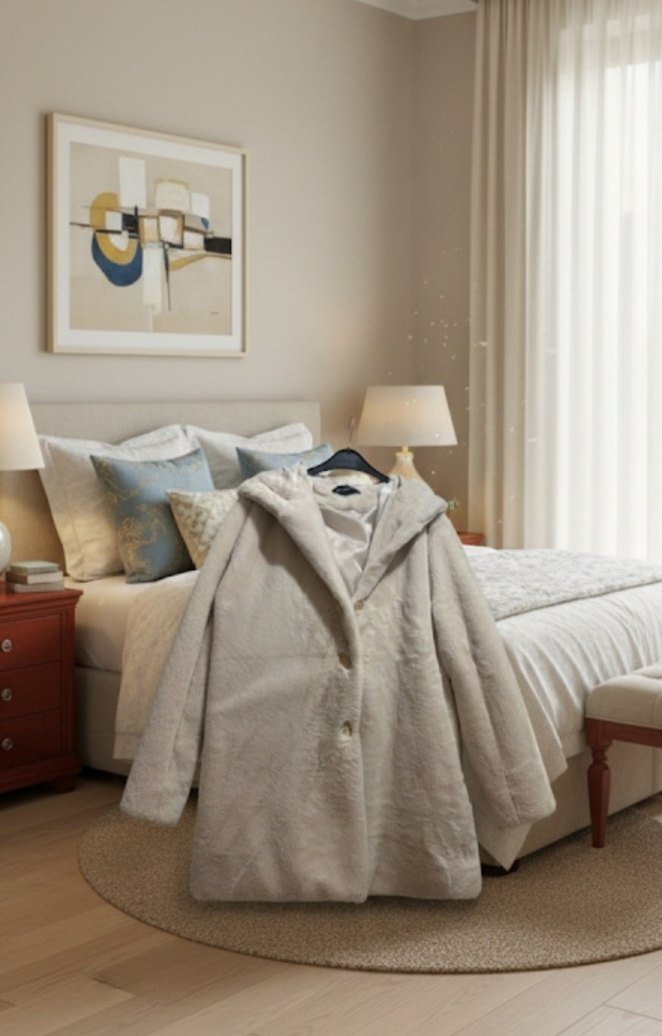 Bej Midi Suni Kürk Kapüşonlu Kadın Kaban - Görsel 4