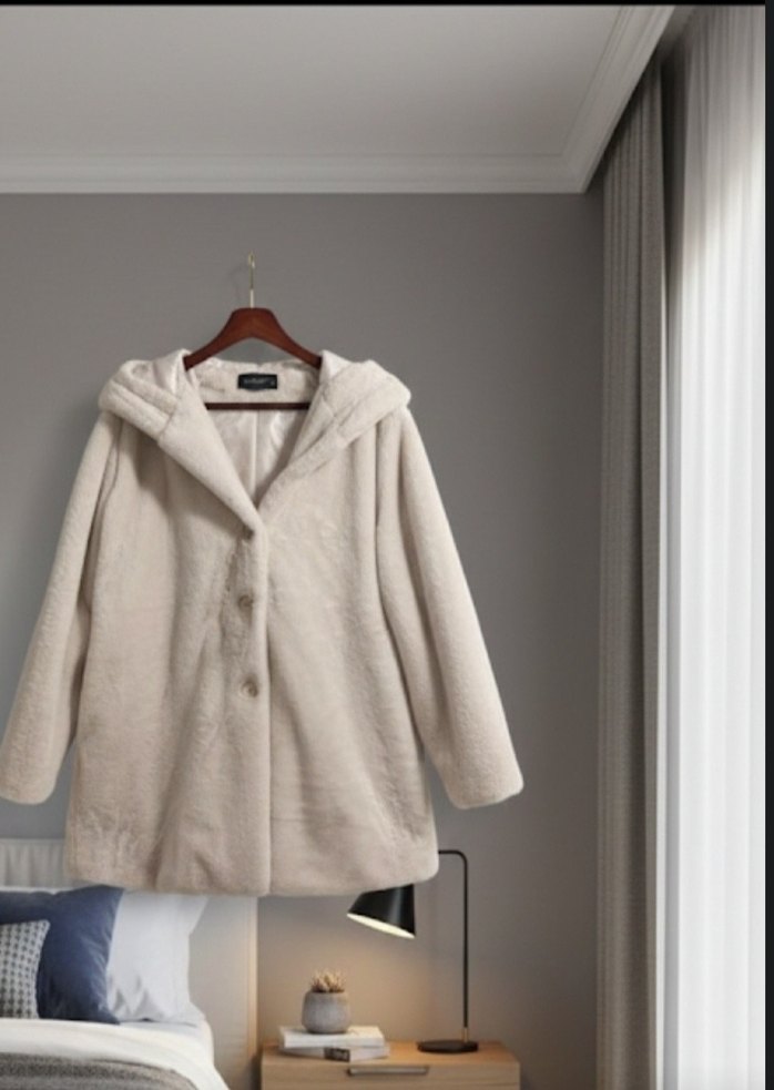 Bej Midi Suni Kürk Kapüşonlu Kadın Kaban - Görsel 5