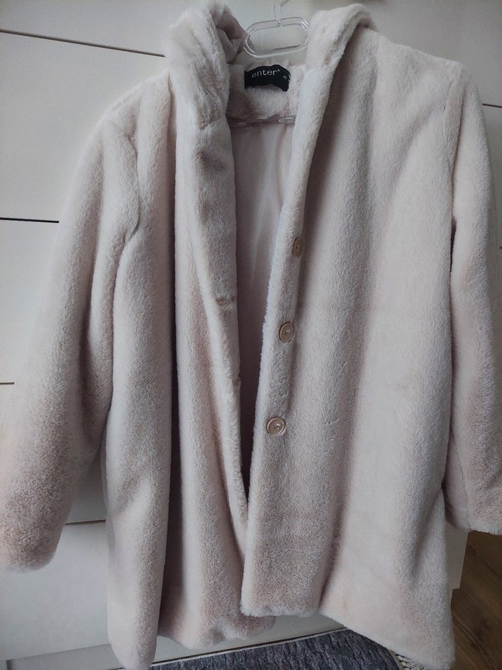 Bej Midi Suni Kürk Kapüşonlu Kadın Kaban - Görsel 3