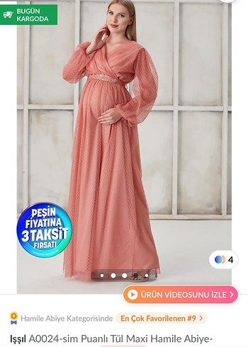 Puantiyeli Tül Maxi Pembe Hamile Abiye
