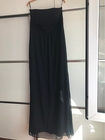 xl Beden siyah Renk Siyah straplez uzun elbise astarlı 42 beden