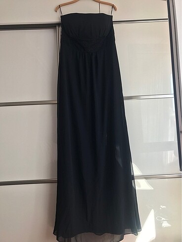 Siyah straplez uzun elbise astarlı 42 beden
