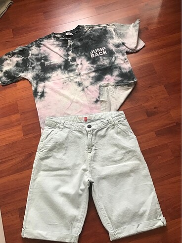 Zara Zara şort ve asit yıkamalı tşört takım 11 .12 yaş