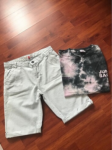 Zara şort ve asit yıkamalı tşört takım 11 .12 yaş