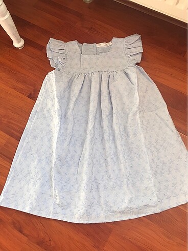 Zara Zara kız çocuk elbise bebe mavi renk içi astarlı pamuklu