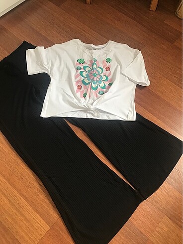 11-12 Yaş Beden H&M pantolon salaş tril tril pamuklu yumuşacık daku