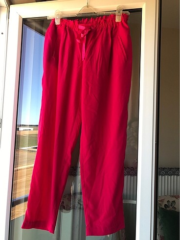 Zara fuşya harika canlı renk tril tril yazlık rahat pantolon