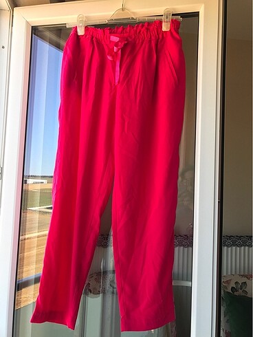 Zara Zara fuşya harika canlı renk tril tril yazlık rahat pantolon