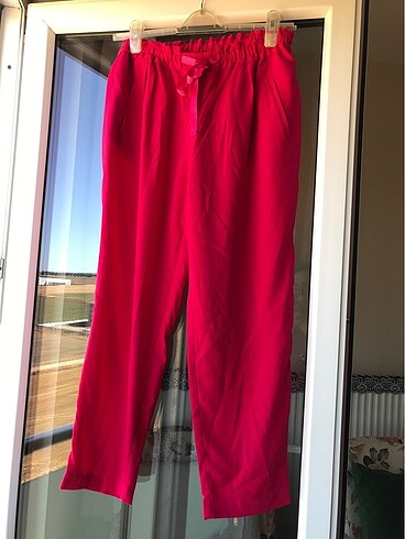 xl Beden Zara fuşya harika canlı renk tril tril yazlık rahat pantolon
