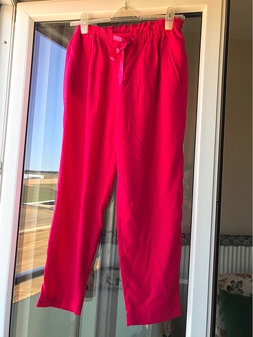 xl Beden pembe Renk Zara fuşya harika canlı renk tril tril yazlık rahat pantolon