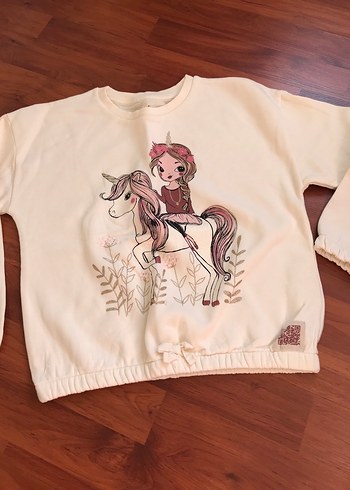 Kız Çocuk Beyaz Baskılı Triko Sweatshirt - Görsel 2