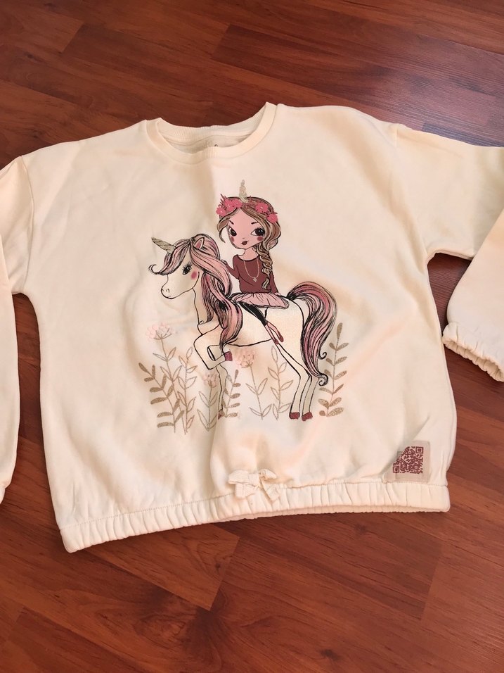 Kız Çocuk Beyaz Baskılı Triko Sweatshirt - Görsel 2