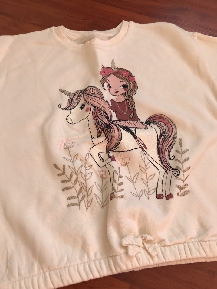 Kız Çocuk Beyaz Baskılı Triko Sweatshirt - Görsel 3