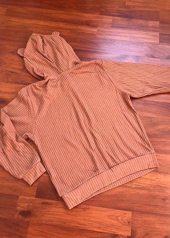 Kapüşonlu Kahverengi Yumuşacık dokulu çocuk sevetşört - Görsel 3