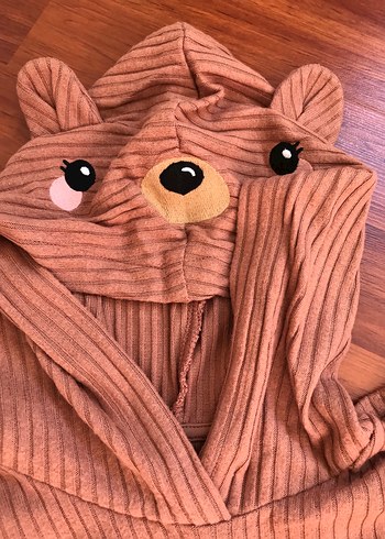 Kapüşonlu Kahverengi Yumuşacık dokulu çocuk sevetşört - Görsel 4