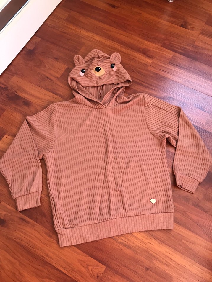 Kapüşonlu Kahverengi Yumuşacık dokulu çocuk sevetşört - Görsel 2