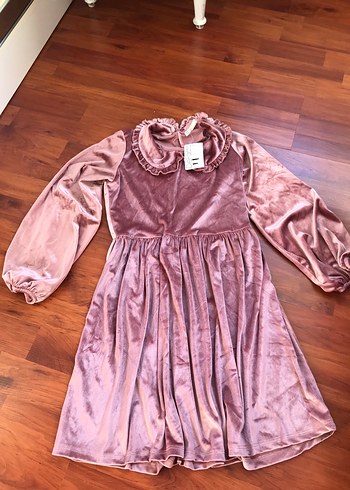 Pembe Kadife Kız Çocuk Elbisesi - Görsel 10