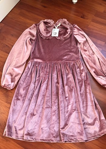 Pembe Kadife Kız Çocuk Elbisesi - Görsel 2
